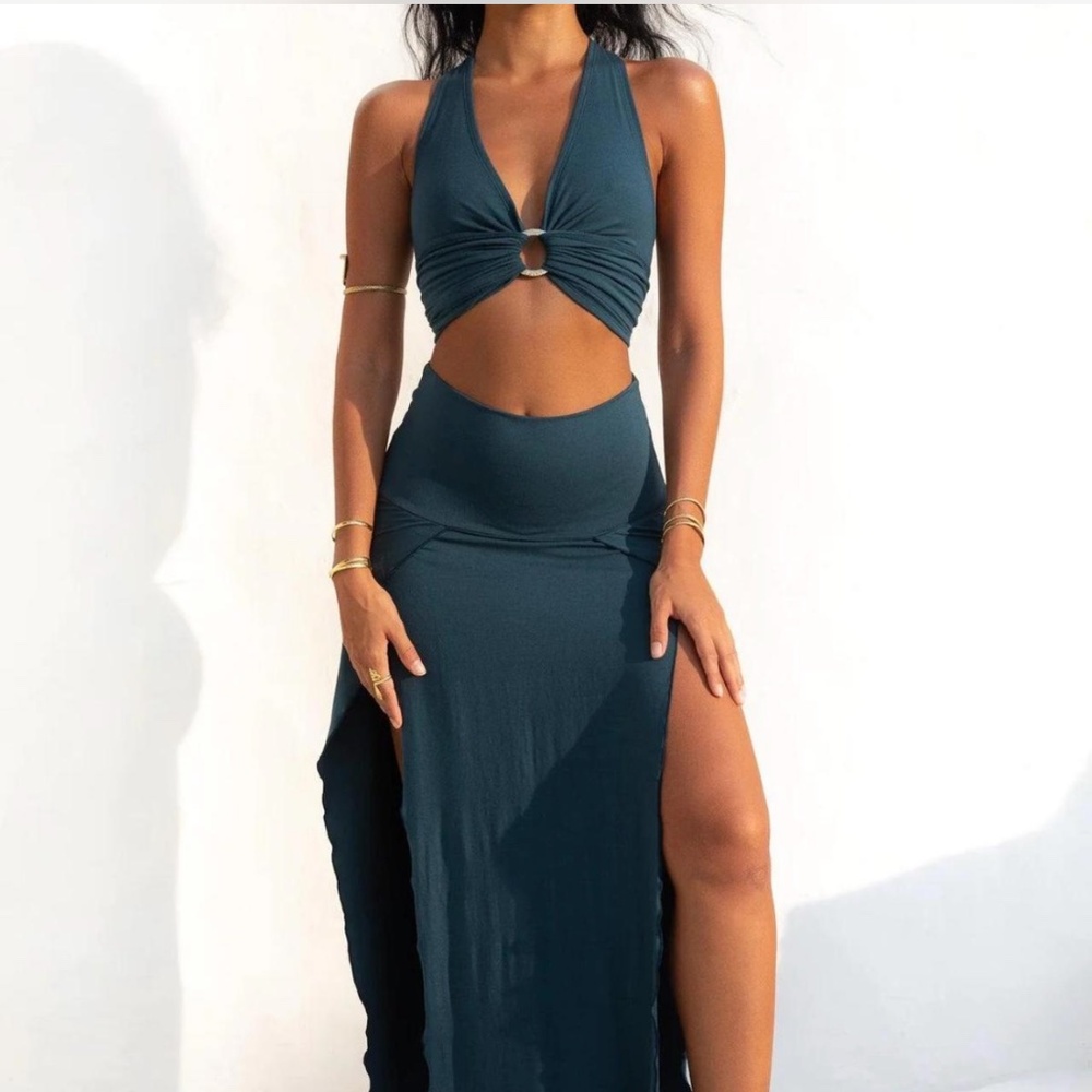The Royal codes 4 way serpent tie top and cleopatra skirt in Atlantis blue